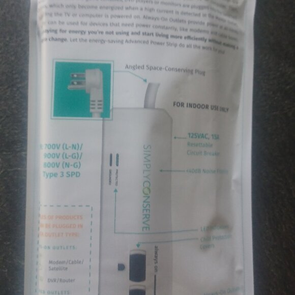 NEW Simply Conserve Tier 1 - 7 Outlet Advanced Power Strip Indoor Use Only - Picture 4 of 4
